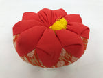 Japanese Buddhist Orin Bell Singing Bowl Fabric Pillow Floral Orange White BA888
