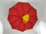 Japanese Buddhist Orin Bell Singing Bowl Fabric Pillow Floral Orange White BA888