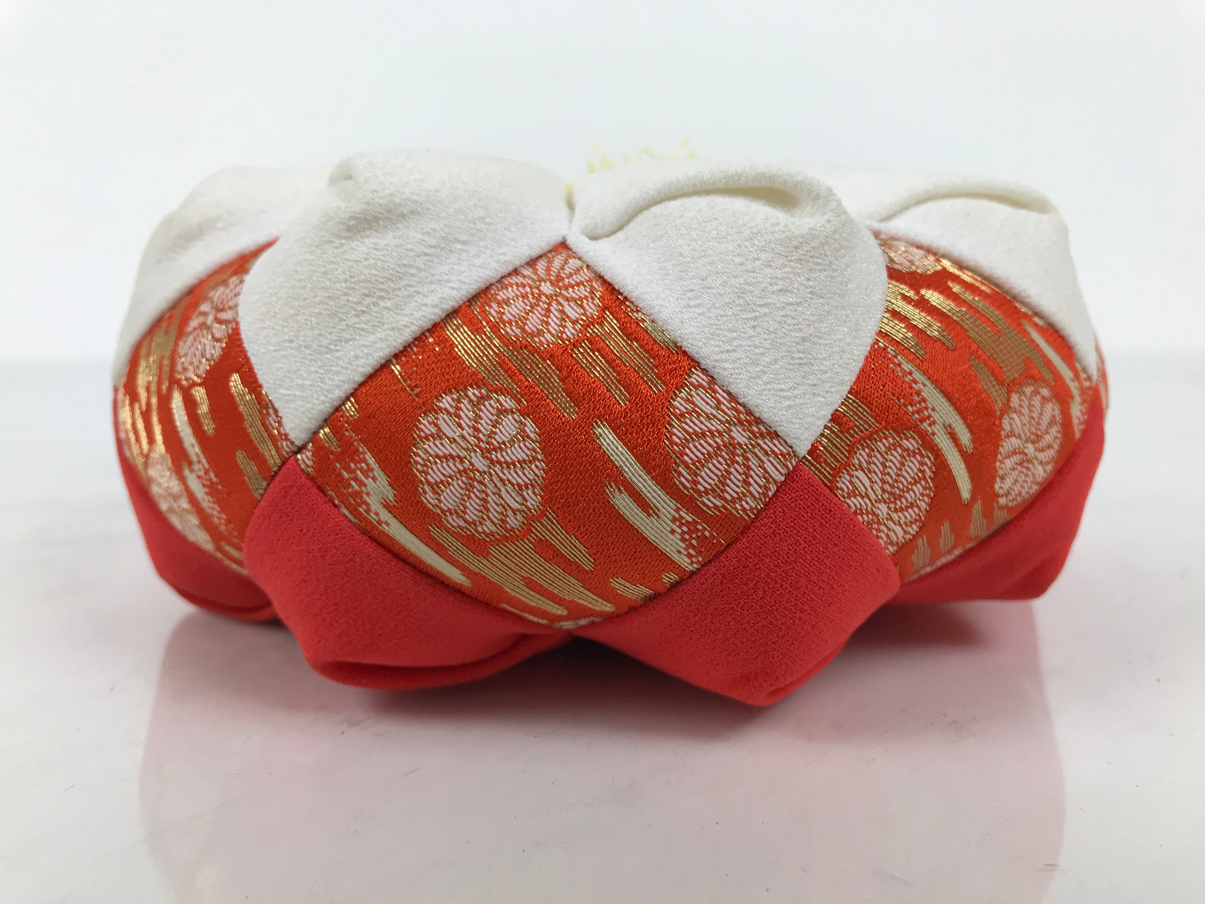Japanese Buddhist Orin Bell Singing Bowl Fabric Pillow Floral Orange White BA888