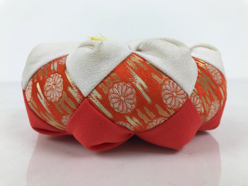 Japanese Buddhist Orin Bell Singing Bowl Fabric Pillow Floral Orange White BA888