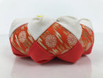 Japanese Buddhist Orin Bell Singing Bowl Fabric Pillow Floral Orange White BA888