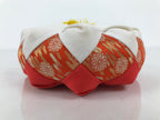 Japanese Buddhist Orin Bell Singing Bowl Fabric Pillow Floral Orange White BA888