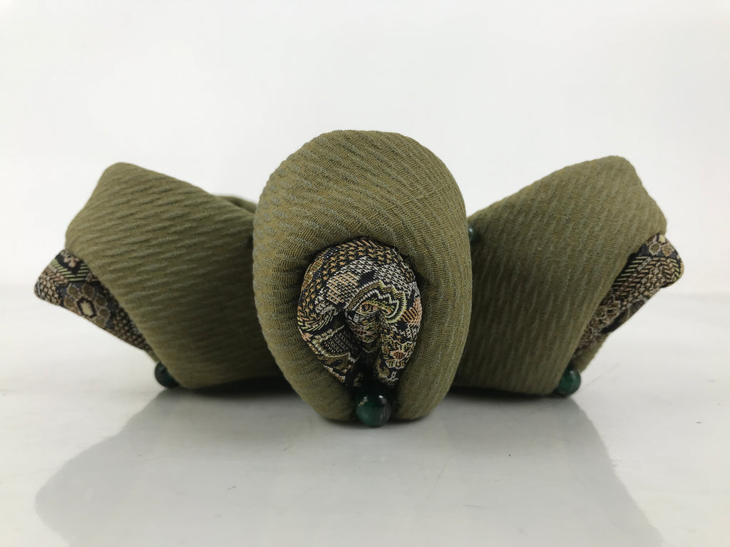 Japanese Buddhist Orin Bell Singing Bowl Fabric Pillow Green Flower Beads BA613
