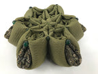 Japanese Buddhist Orin Bell Singing Bowl Fabric Pillow Green Flower Beads BA613