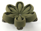 Japanese Buddhist Orin Bell Singing Bowl Fabric Pillow Green Flower Beads BA613