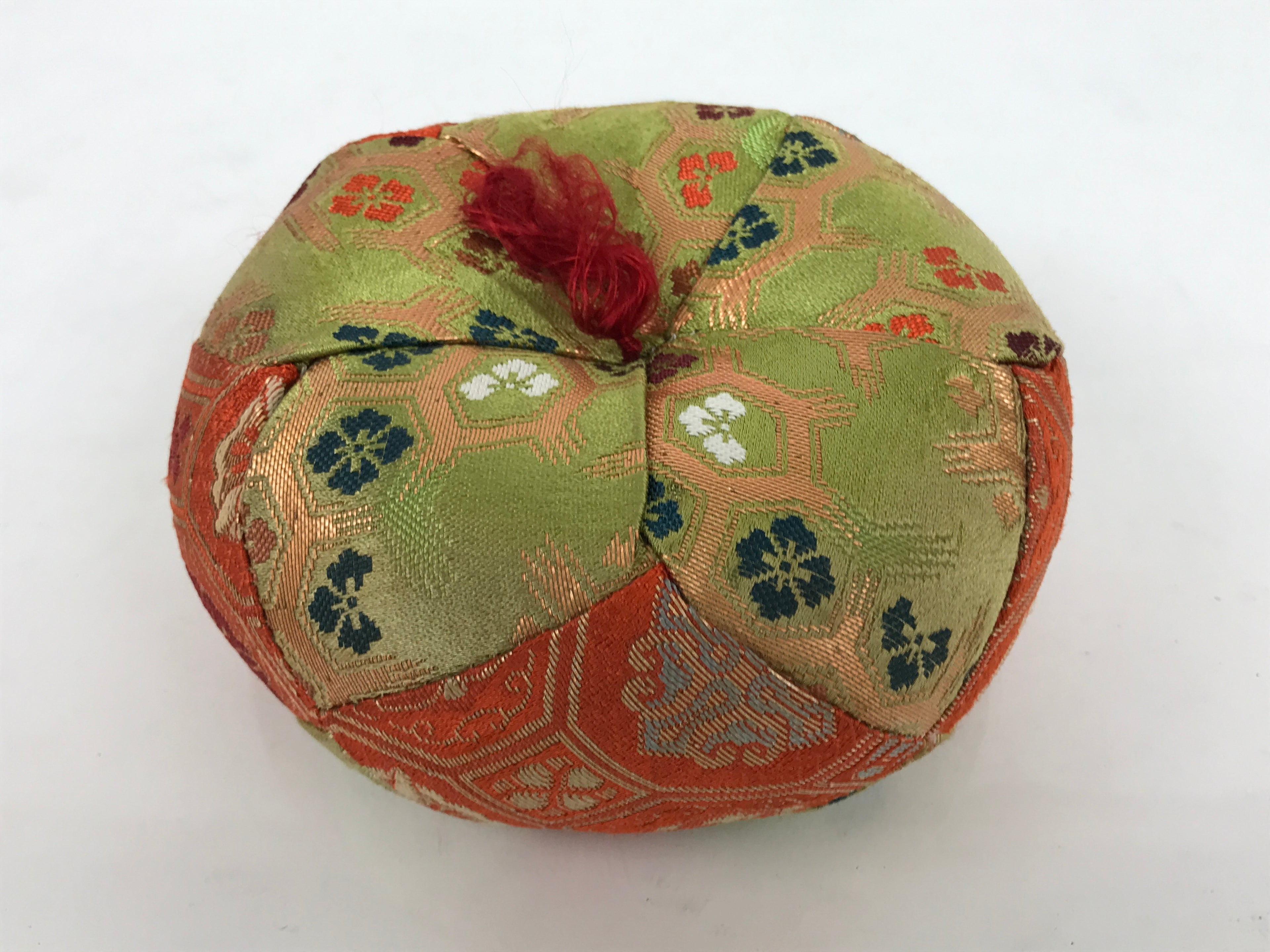 Japanese Buddhist Orin Bell Singing Bowl Fabric Pillow Kikko Green Orange BA886