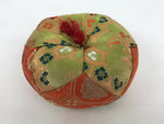 Japanese Buddhist Orin Bell Singing Bowl Fabric Pillow Kikko Green Orange BA886