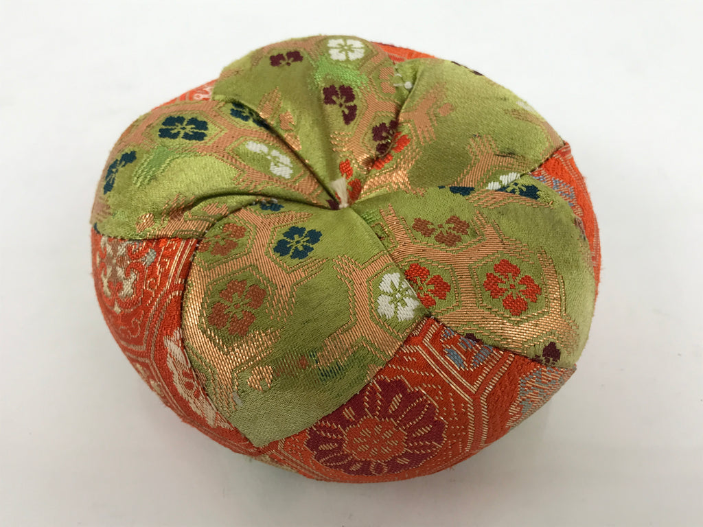Japanese Buddhist Orin Bell Singing Bowl Fabric Pillow Kikko Green Orange BA886