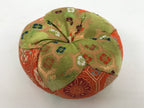 Japanese Buddhist Orin Bell Singing Bowl Fabric Pillow Kikko Green Orange BA886
