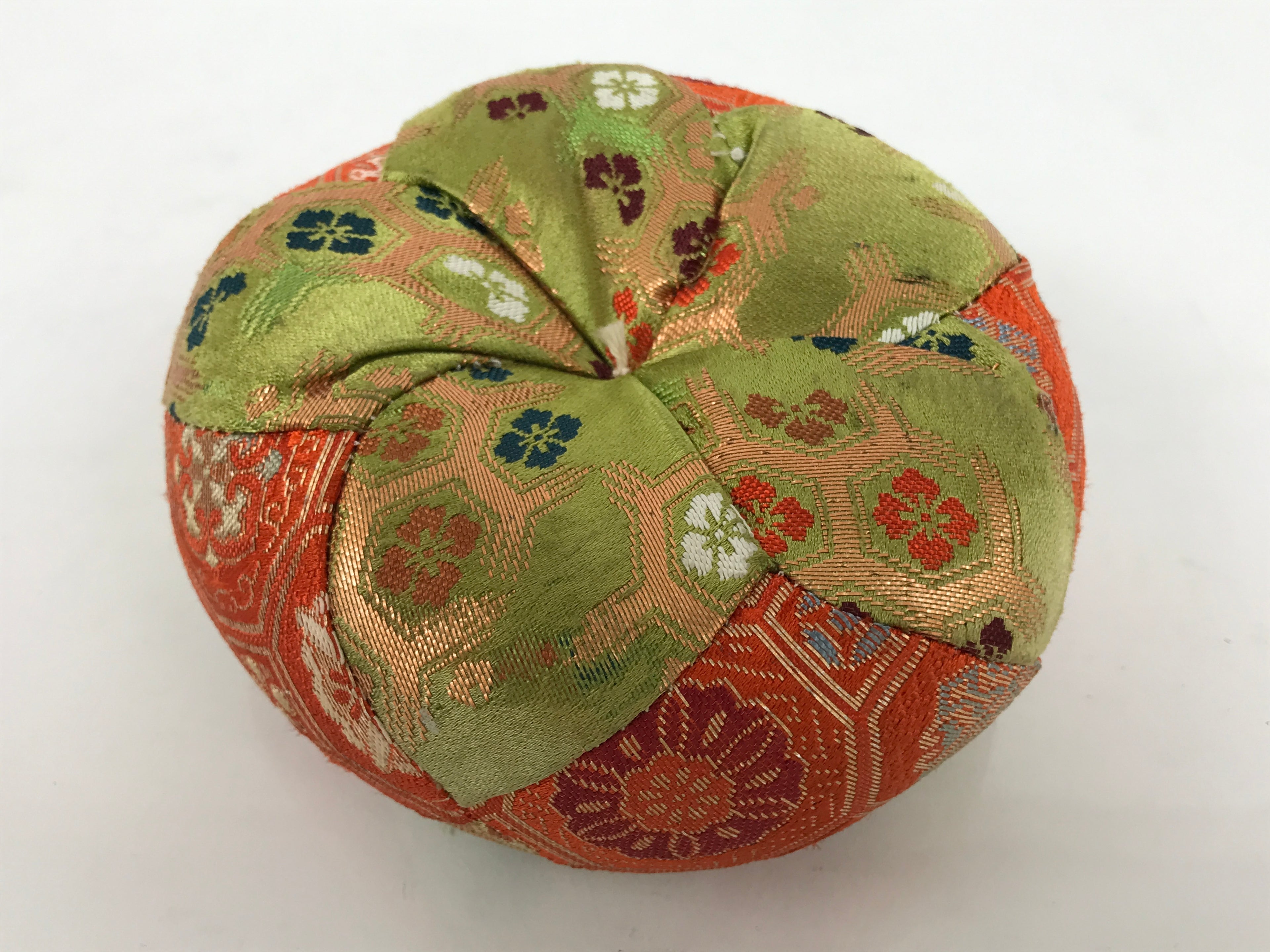 Japanese Buddhist Orin Bell Singing Bowl Fabric Pillow Kikko Green Orange BA886