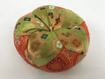 Japanese Buddhist Orin Bell Singing Bowl Fabric Pillow Kikko Green Orange BA886