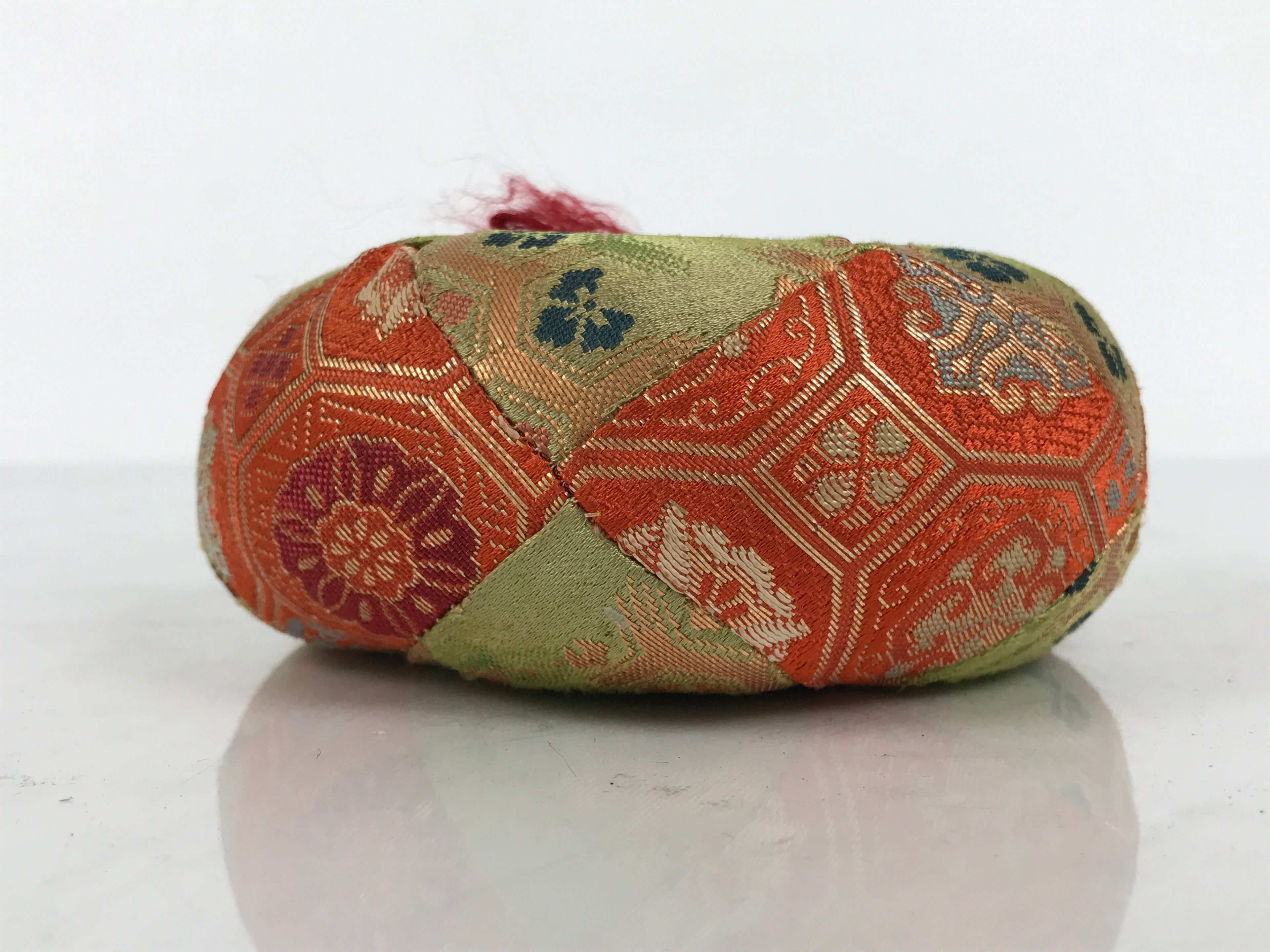 Japanese Buddhist Orin Bell Singing Bowl Fabric Pillow Kikko Green Orange BA886