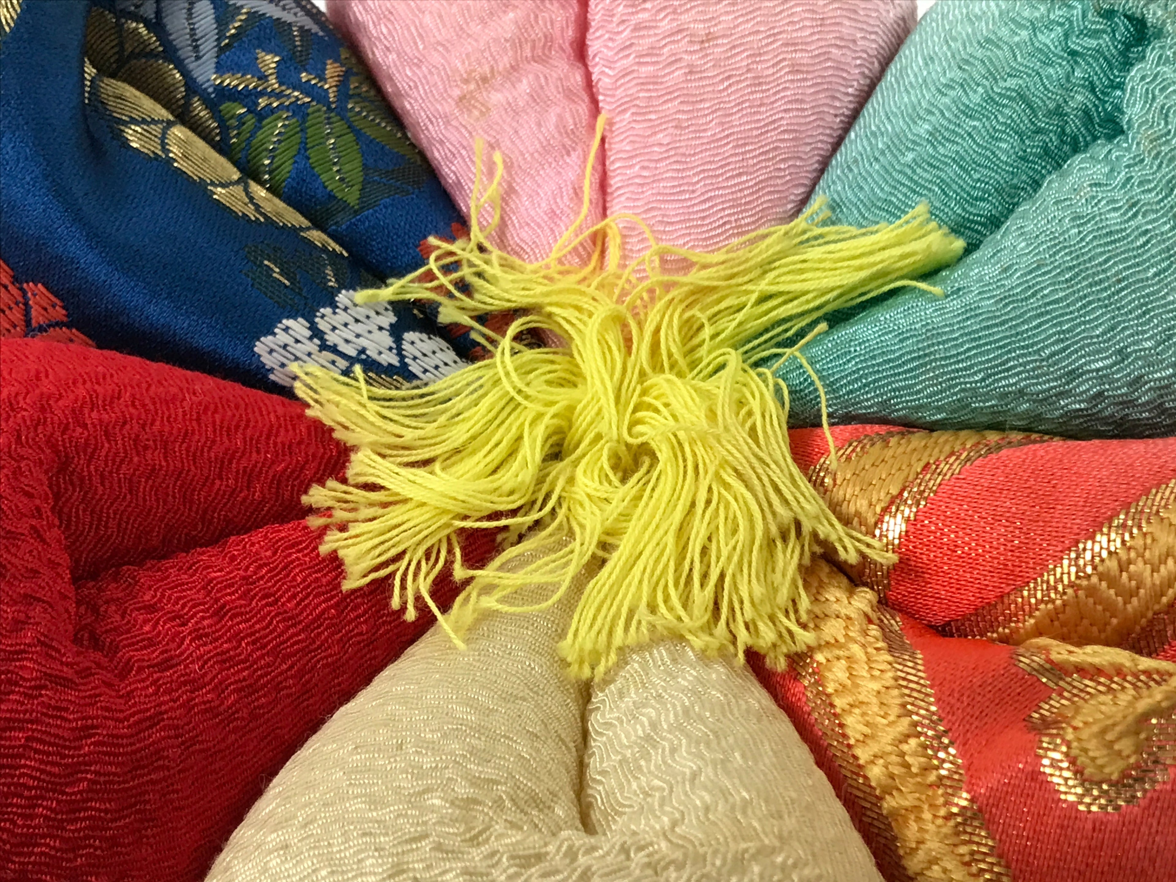 Japanese Buddhist Orin Bell Singing Bowl Fabric Pillow Multicolor Chirimen BA545