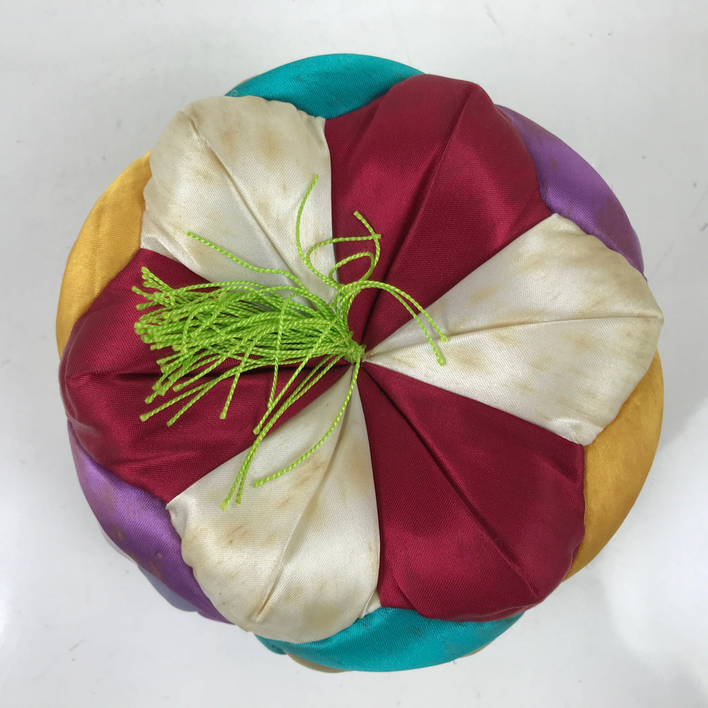 Japanese Buddhist Orin Bell Singing Bowl Fabric Pillow Multicolor Floral BA547