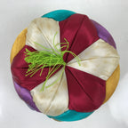 Japanese Buddhist Orin Bell Singing Bowl Fabric Pillow Multicolor Floral BA547