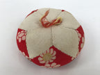 Japanese Buddhist Orin Bell Singing Bowl Fabric Pillow Red Chrysanthemum BA894