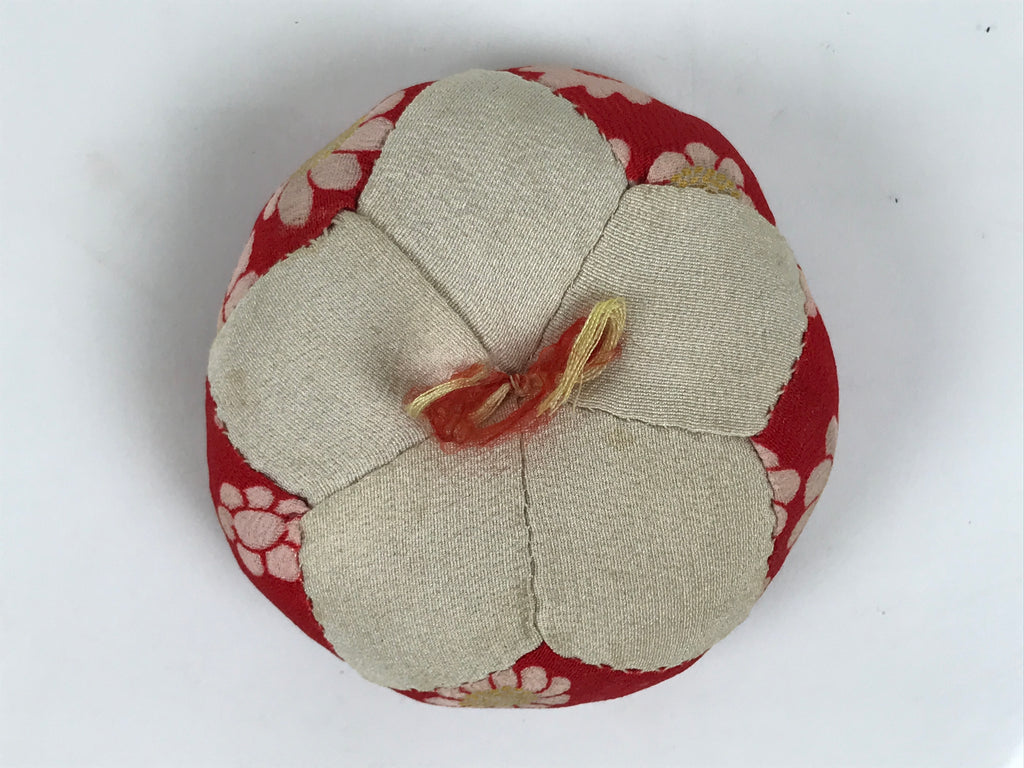 Japanese Buddhist Orin Bell Singing Bowl Fabric Pillow Red Chrysanthemum BA894