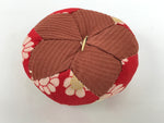 Japanese Buddhist Orin Bell Singing Bowl Fabric Pillow Red Chrysanthemum BA894