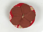 Japanese Buddhist Orin Bell Singing Bowl Fabric Pillow Red Chrysanthemum BA894