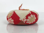Japanese Buddhist Orin Bell Singing Bowl Fabric Pillow Red Chrysanthemum BA894