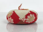 Japanese Buddhist Orin Bell Singing Bowl Fabric Pillow Red Chrysanthemum BA894