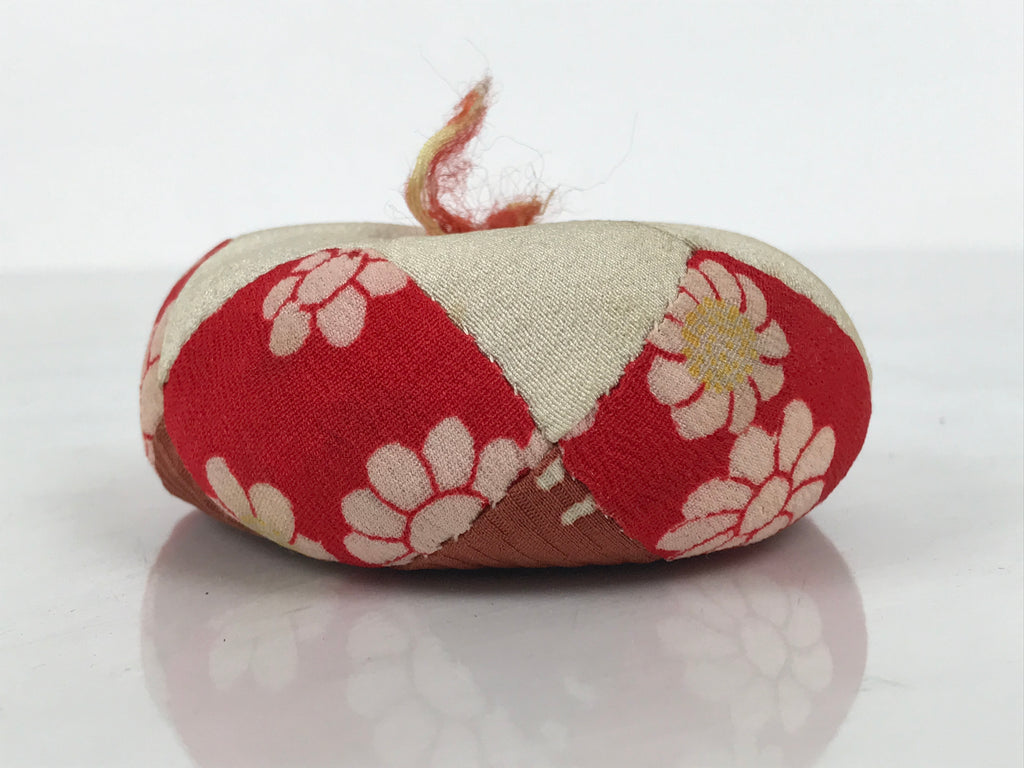 Japanese Buddhist Orin Bell Singing Bowl Fabric Pillow Red Chrysanthemum BA894