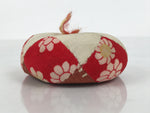 Japanese Buddhist Orin Bell Singing Bowl Fabric Pillow Red Chrysanthemum BA894