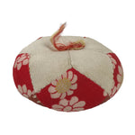 Japanese Buddhist Orin Bell Singing Bowl Fabric Pillow Red Chrysanthemum BA894