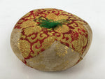 Japanese Buddhist Orin Bell Singing Bowl Fabric Pillow Vtg Beige Red Gold BA891