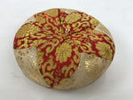 Japanese Buddhist Orin Bell Singing Bowl Fabric Pillow Vtg Beige Red Gold BA891