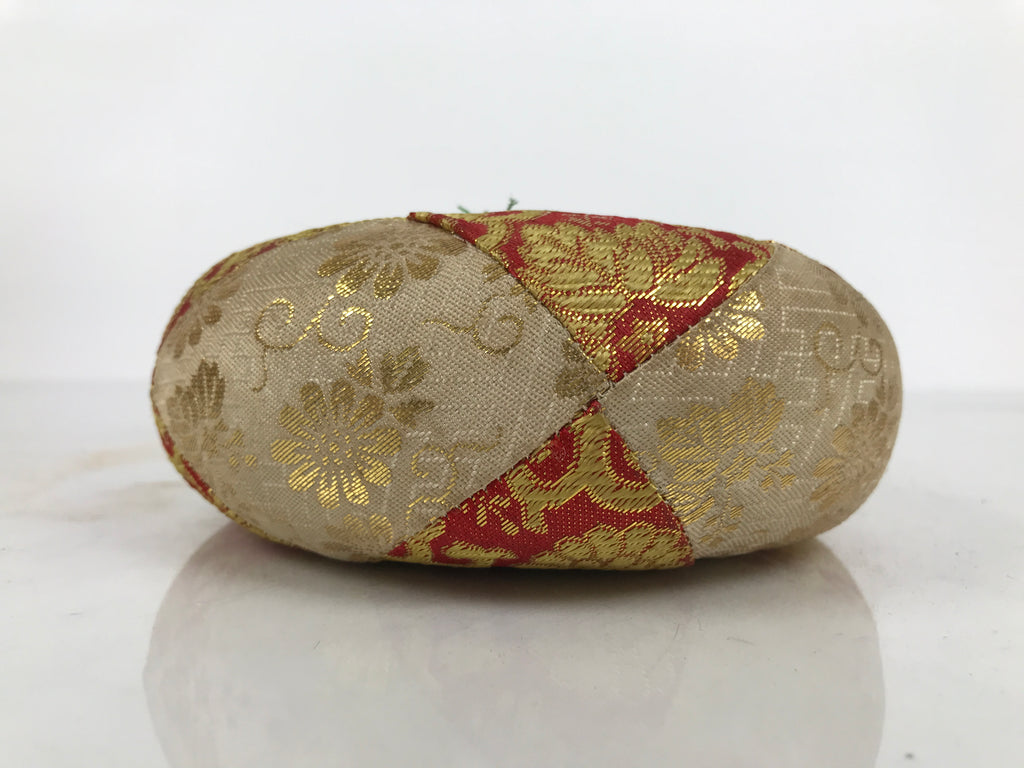 Japanese Buddhist Orin Bell Singing Bowl Fabric Pillow Vtg Beige Red Gold BA891