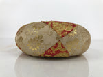 Japanese Buddhist Orin Bell Singing Bowl Fabric Pillow Vtg Beige Red Gold BA891