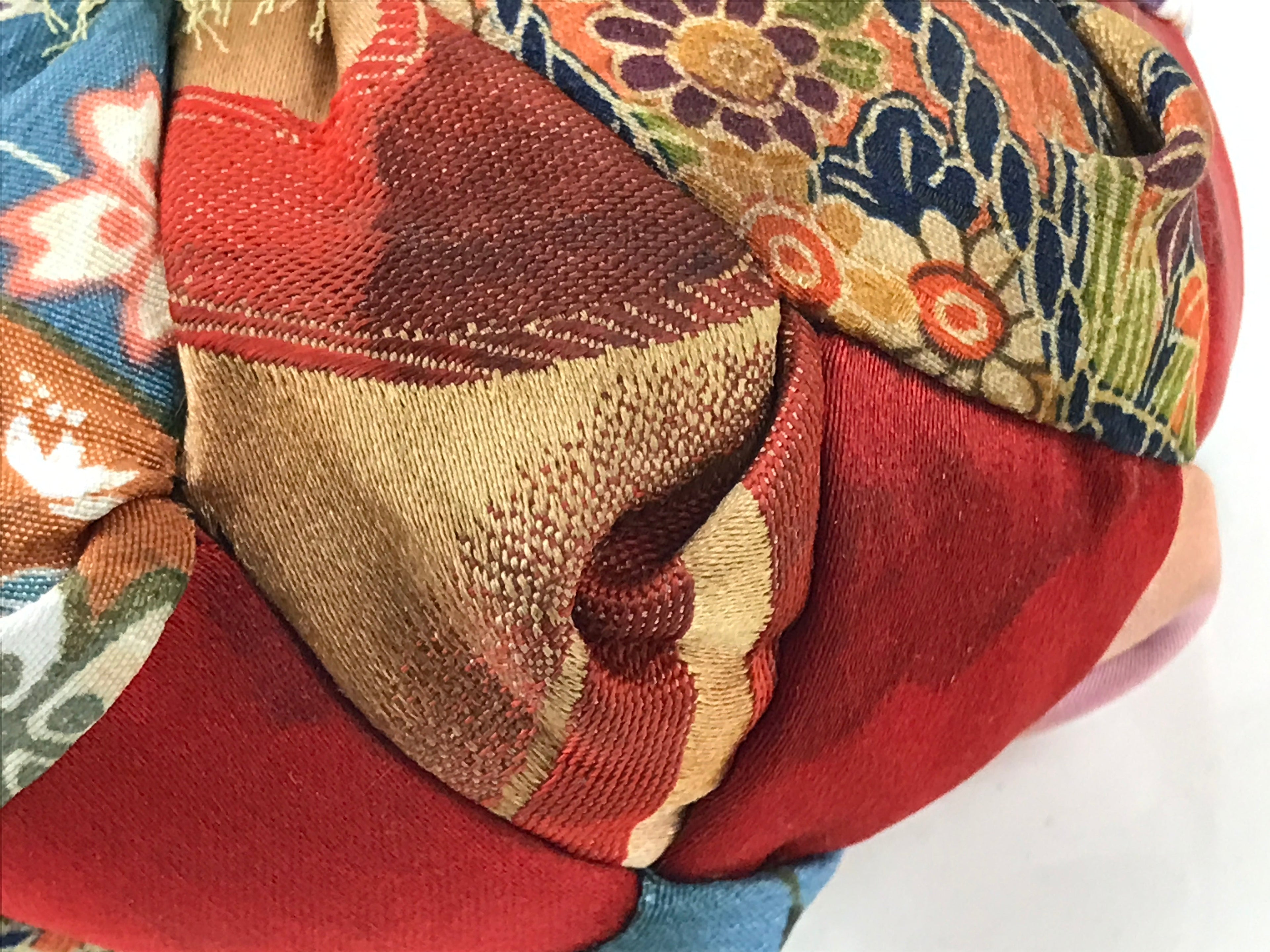 Japanese Buddhist Orin Bell Singing Bowl Fabric Pillow Vtg Blue Purple BA551