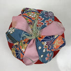 Japanese Buddhist Orin Bell Singing Bowl Fabric Pillow Vtg Blue Purple BA551