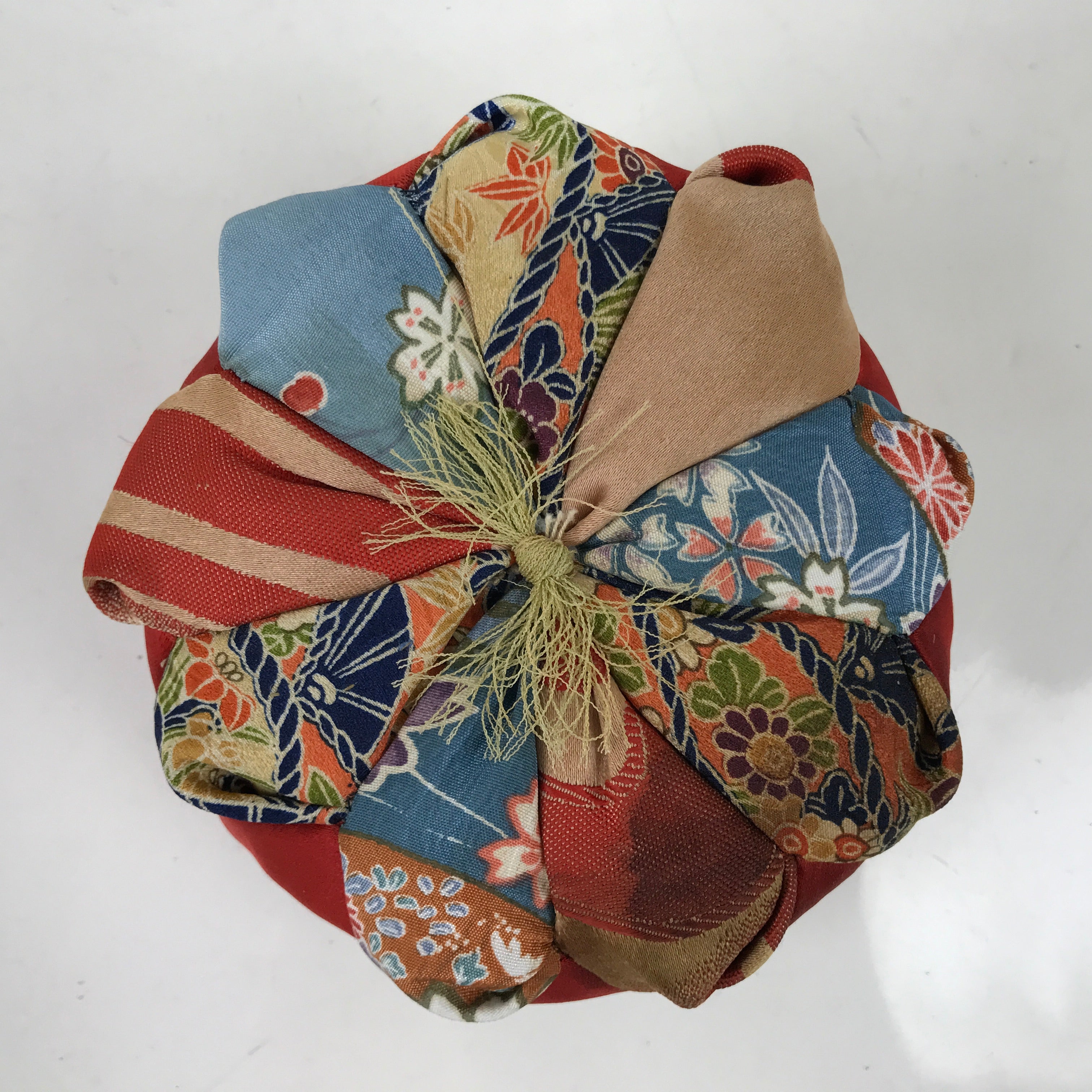 Japanese Buddhist Orin Bell Singing Bowl Fabric Pillow Vtg Blue Purple BA551