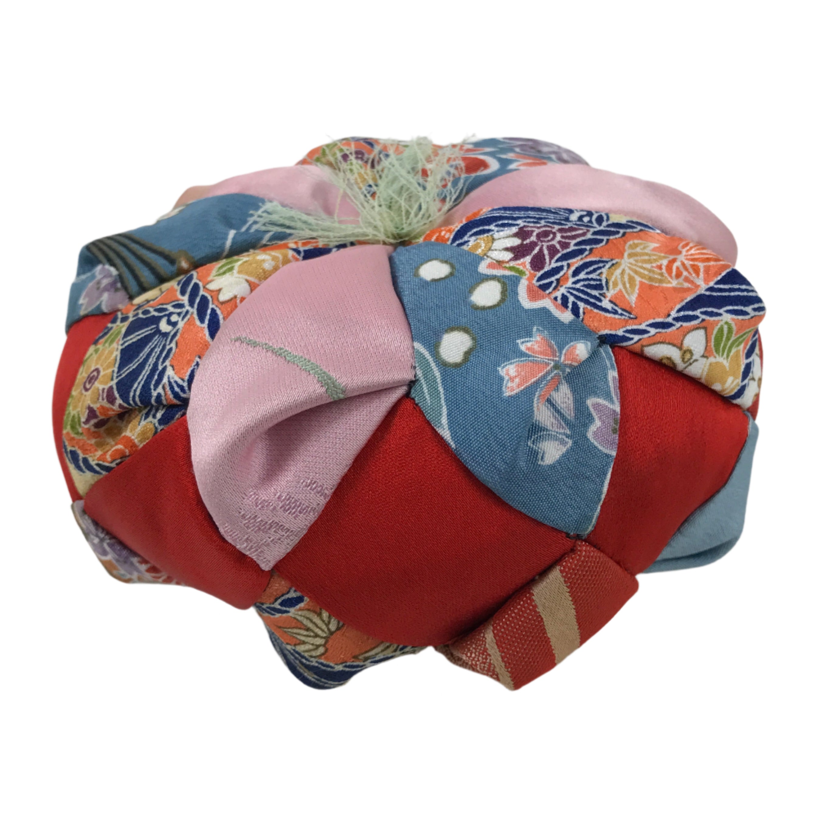 Japanese Buddhist Orin Bell Singing Bowl Fabric Pillow Vtg Blue Purple BA551