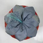 Japanese Buddhist Orin Bell Singing Bowl Fabric Pillow Vtg Blue Red Floral BA552