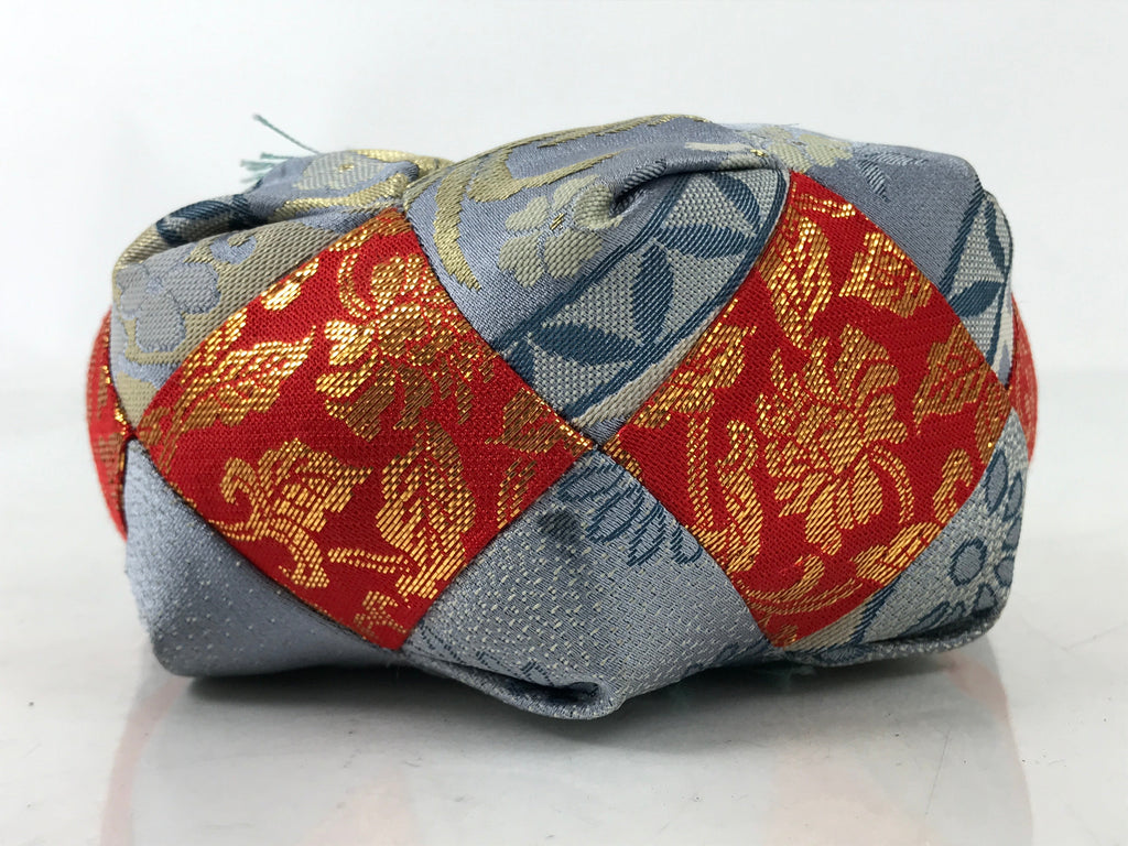 Japanese Buddhist Orin Bell Singing Bowl Fabric Pillow Vtg Blue Red Floral BA552
