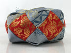 Japanese Buddhist Orin Bell Singing Bowl Fabric Pillow Vtg Blue Red Floral BA552
