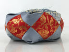 Japanese Buddhist Orin Bell Singing Bowl Fabric Pillow Vtg Blue Red Floral BA552