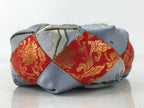 Japanese Buddhist Orin Bell Singing Bowl Fabric Pillow Vtg Blue Red Floral BA552