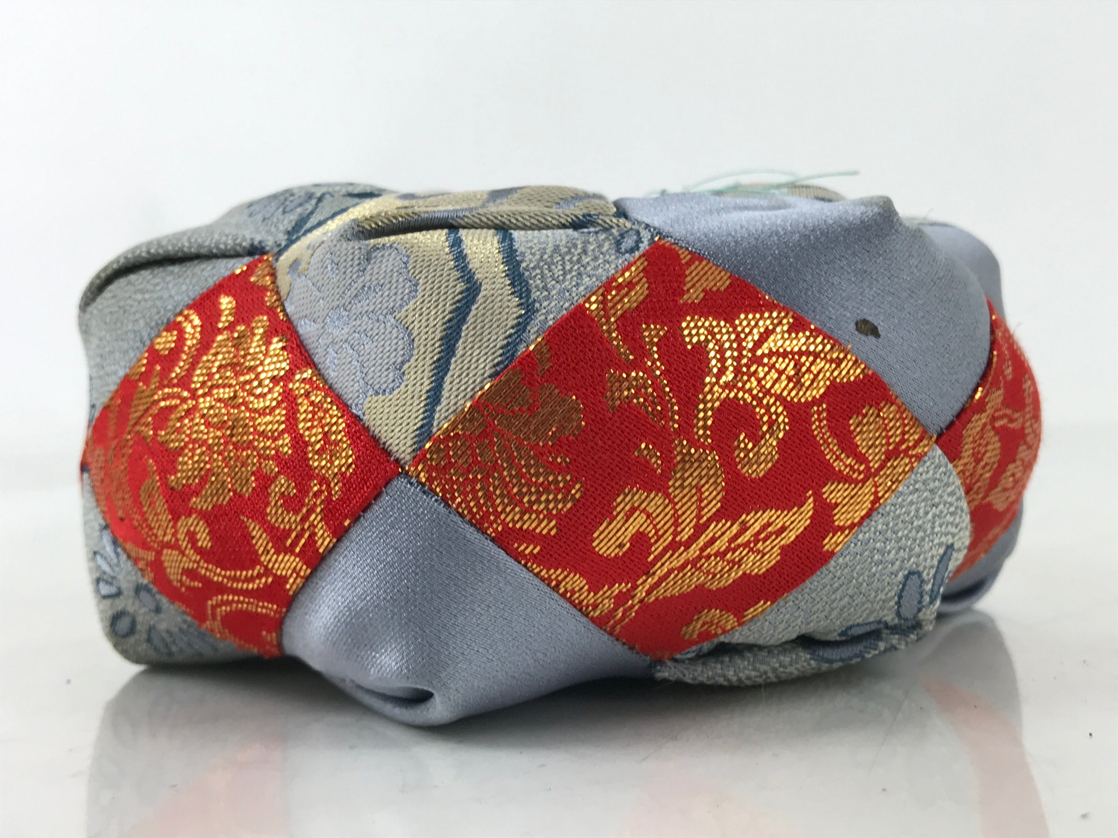 Japanese Buddhist Orin Bell Singing Bowl Fabric Pillow Vtg Blue Red Floral BA552