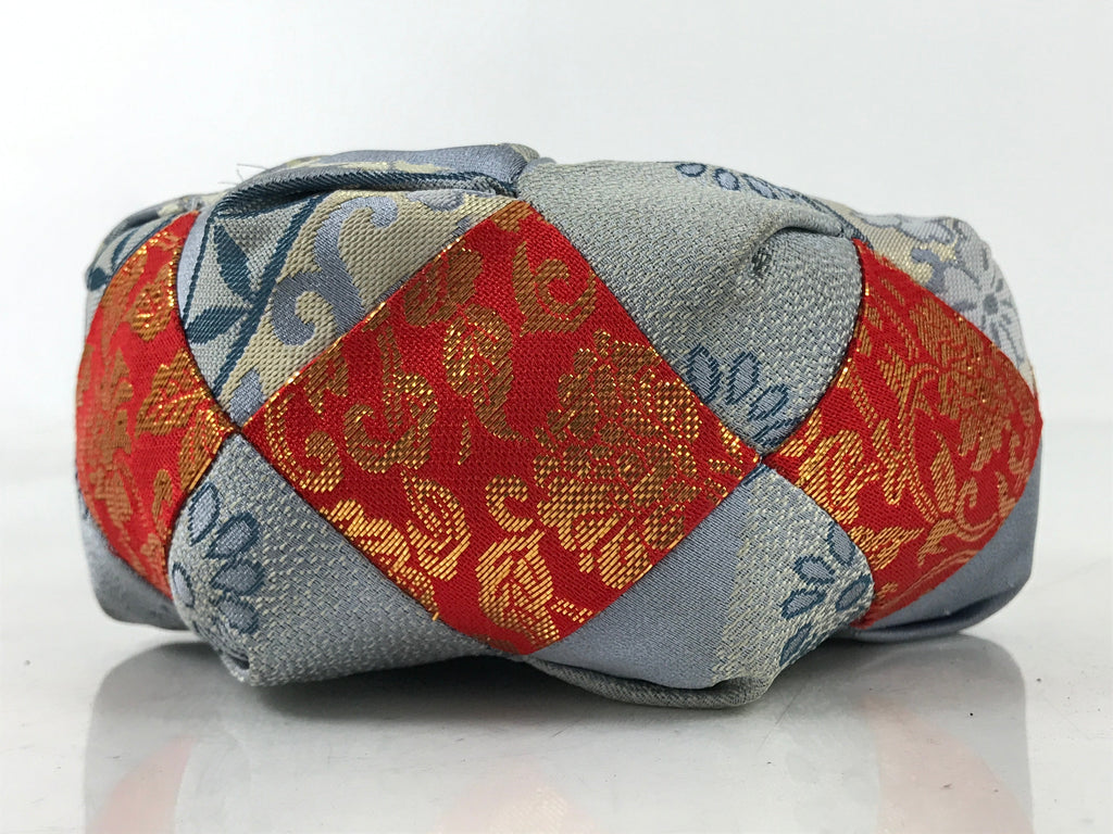 Japanese Buddhist Orin Bell Singing Bowl Fabric Pillow Vtg Blue Red Floral BA552