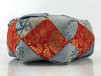 Japanese Buddhist Orin Bell Singing Bowl Fabric Pillow Vtg Blue Red Floral BA552