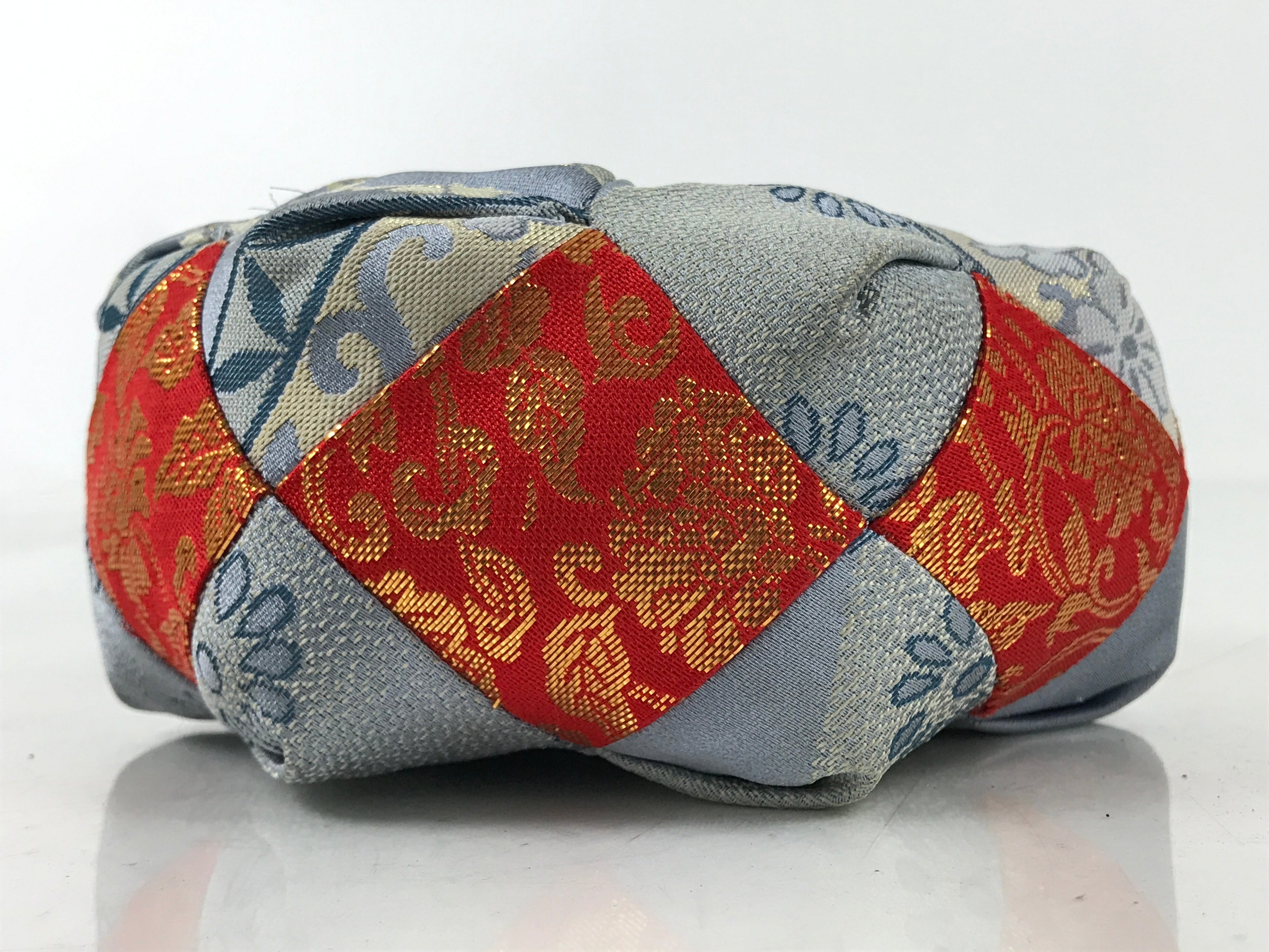Japanese Buddhist Orin Bell Singing Bowl Fabric Pillow Vtg Blue Red Floral BA552