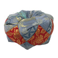 Japanese Buddhist Orin Bell Singing Bowl Fabric Pillow Vtg Blue Red Floral BA552