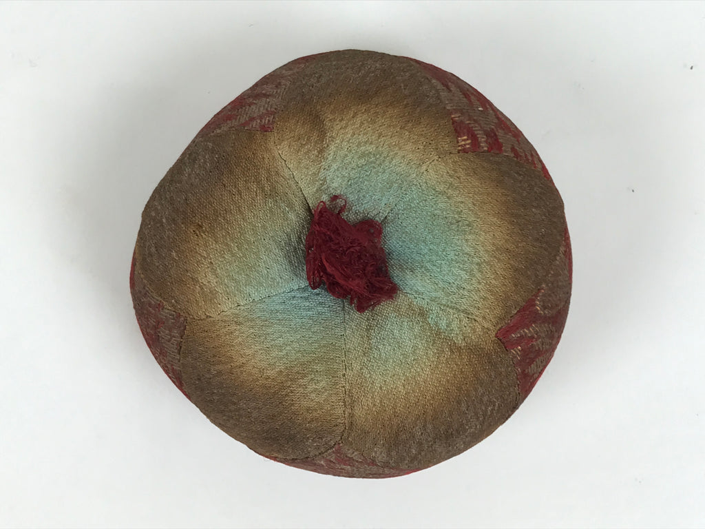 Japanese Buddhist Orin Bell Singing Bowl Fabric Pillow Vtg Blue Red Gold BA895