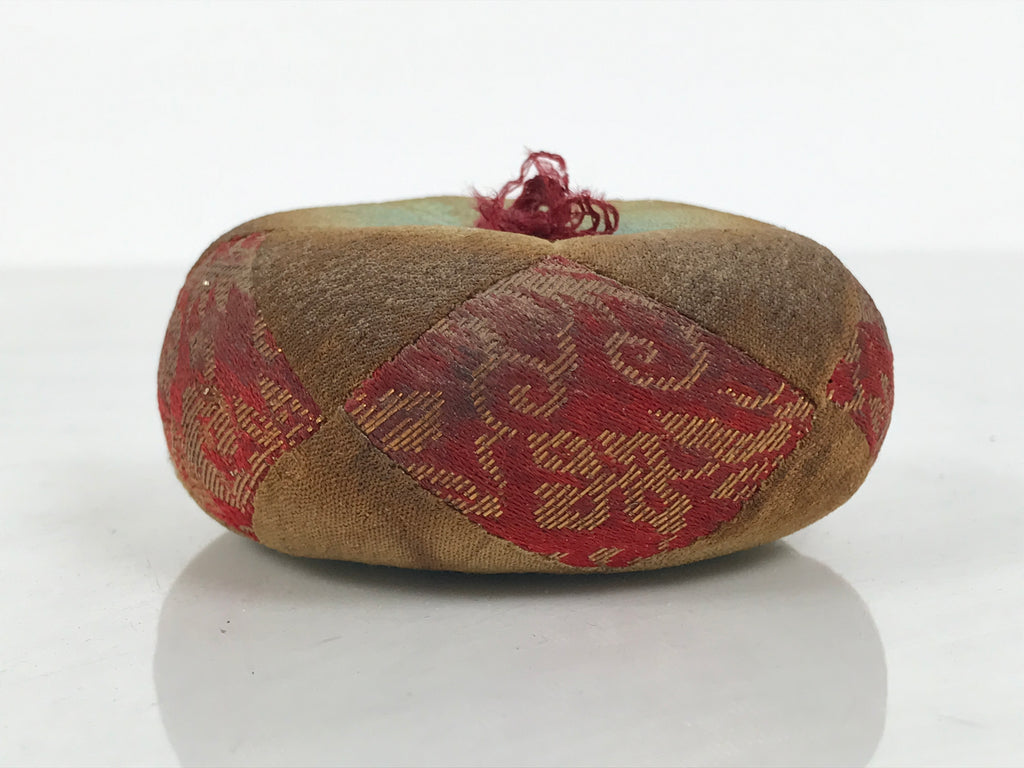 Japanese Buddhist Orin Bell Singing Bowl Fabric Pillow Vtg Blue Red Gold BA895