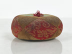 Japanese Buddhist Orin Bell Singing Bowl Fabric Pillow Vtg Blue Red Gold BA895