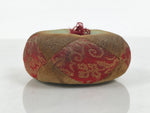 Japanese Buddhist Orin Bell Singing Bowl Fabric Pillow Vtg Blue Red Gold BA895